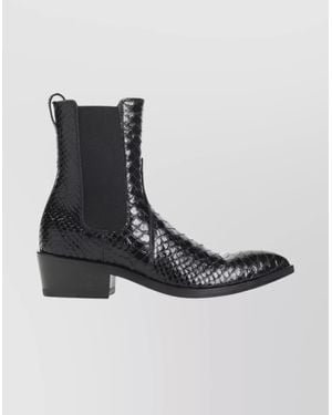 Tom Ford Snake-Effect Leather Ankle Boots - Black