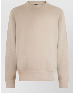 BOSS Cotton Ribbed Crew Neck Sweatshirt - Natural