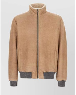 Barba Napoli Jacket Collared Ribbed Cuffs - Natural
