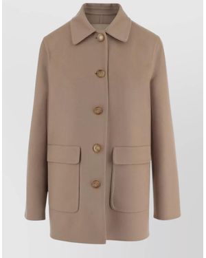 Valentino Garavani Winter Coat Tailored Fit Collared Design - Natural