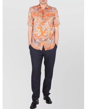 Etro Silk Paisley-Print Short-Sleeve Shirt - Orange
