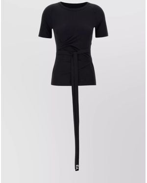 Y-3 Crew Neck T-Shirt With Waist Tie And Side Stripe - Black