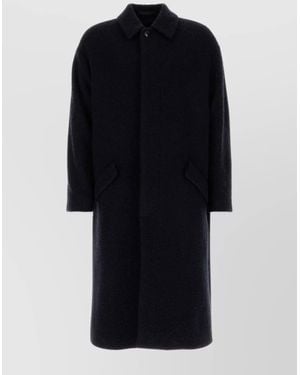 Giorgio Armani Long Wool Blend Coat With Side Pockets - Black