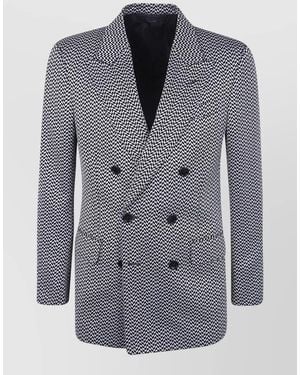 Tom Ford Geometric Jacquard Double Breasted Suit Jacket - Blue