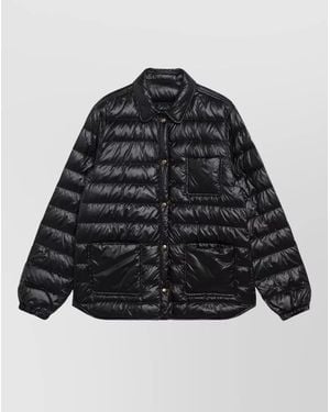 Moncler Collared Neck Jacket Front Pockets Long Sleeves - Black