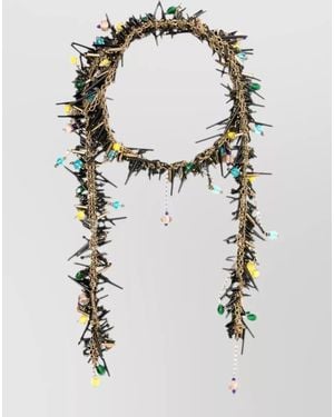Dries Van Noten Beaded Embroidery Scarf Necklace Glass Beads - White
