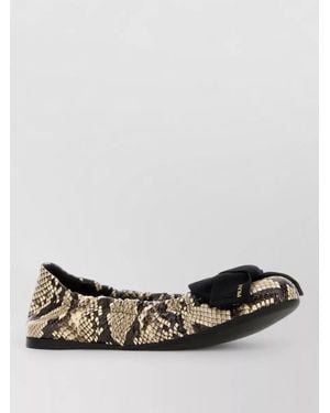 Prada Leather Ballerina Flats Snake Print Bow - Multicolor