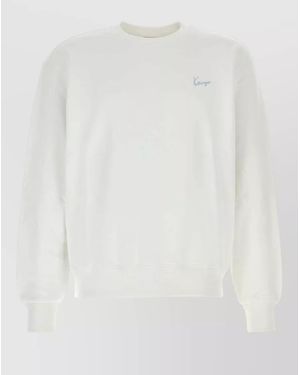 KENZO Cotton Sweatshirt Fitted Cuffs Structured Hem - White
