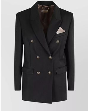 Elisabetta Franchi Double-Breasted Jacket Featuring Flap Pockets - Black