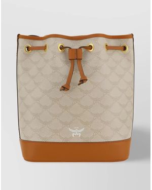 MCM Adjustable Strap Monogram Bucket Bag - Grey