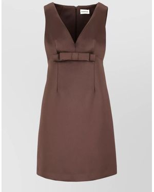 P.A.R.O.S.H. Sleeveless Dress V Neck Knee Length Bow - Brown