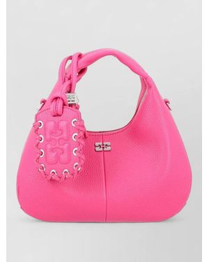 Ganni Shoulder Bag Textured Finish Top Handle - Pink