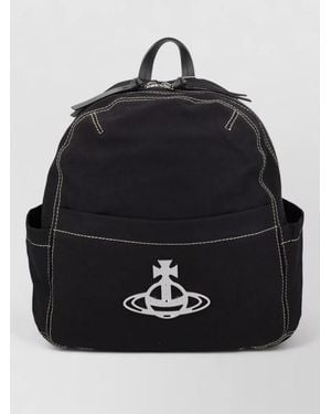 Vivienne Westwood Backpack Contrast Stitching Side Pockets Handle - Black