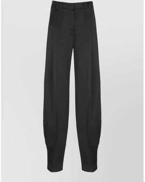ANDAMANE Straight Pleated Satin Trousers Belt Loops - Black
