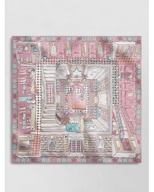 Dior Large Square Scarf Illustrated Design - Pink