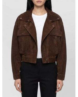 Saint Laurent Leather Gathered-Waist Short Jacket - Brown