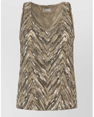 Brunello Cucinelli Chevron Sequin Scoop Neck Sleeveless Top - Multicolour