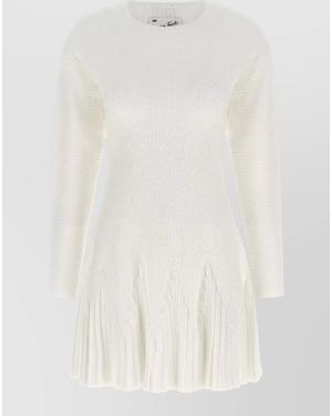 Elisabetta Franchi Ribbed Knit Pleated Dress - White