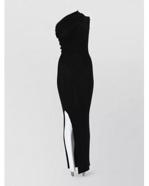 Rick Owens One Shoulder Ribbed Long Dress Slit - Black
