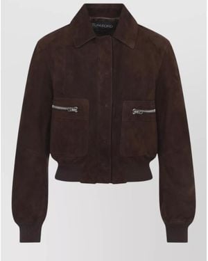 Tom Ford Lamb Suede Bomber Jacket - Brown