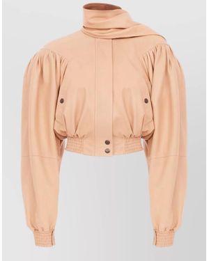 Chloé Lamb Leather Cropped Single-Breasted Jacket - Blue