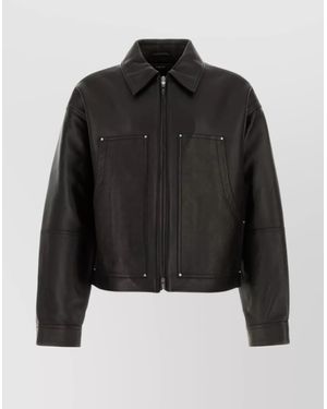 Amiri Leather Jacket With Collared Design And Front Pockets - Black