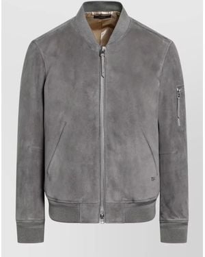 Tom Ford Jacket Ribbed Cuffs Hem Side Pockets - Grey