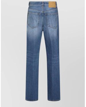 Haikure Straight Leg Pants Belt Loops Rivets - Blue