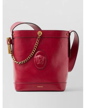 Versace Small Bucket Calf Leather Shoulder Bag - Red