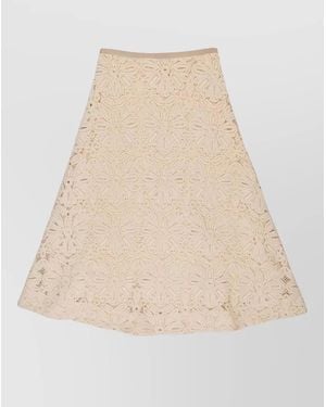 Incotex High Waist A Line Midi Lace Skirt - Natural