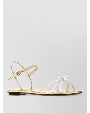 Prada Leather Sandals Open Toe Flat Sole Bow - White