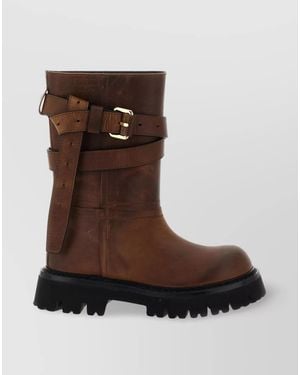 Moschino Leather Brick Boots - Brown