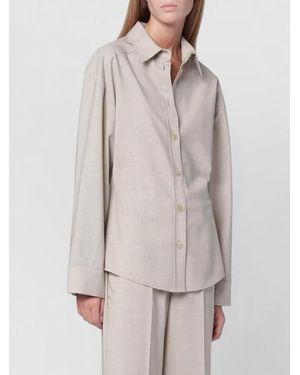 P.A.R.O.S.H. Collared Long Sleeve Relaxed Fit Top - Gray