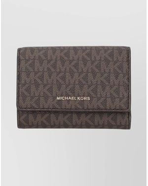 Michael Kors Logo Pattern Wallet With Card Slots And Zip - Gray