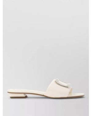 Roger Vivier Leather Mule Sandals Metal Buckle Open Toe - Natural