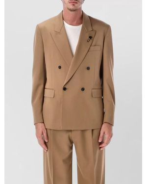 Lardini Double Breasted Tailored Suit Jacket - Natural
