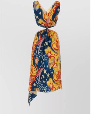 Marni Satin Dress With Unique Hemline And Galactic Print - White