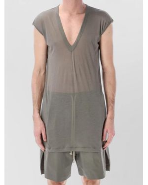 Rick Owens Cotton Deep V Sleeveless T-Shirt - Grey