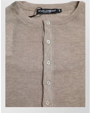 Dolce & Gabbana Cashmere Henley Long Sleeve Pullover Top - Natural