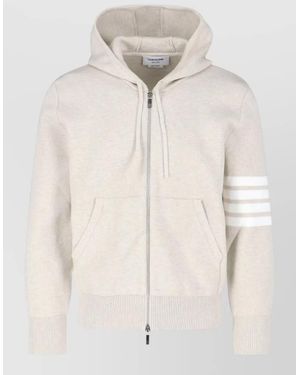 Thom Browne Hooded Jacket Kangaroo Pocket Ribbed Cuffs - Natural