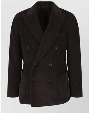 Lardini Corduroy Double Breasted Blazer Four Button Cuff - Black