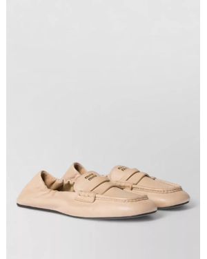 Miu Miu Loafers Elasticated Trim Round Toe Stitching - Natural
