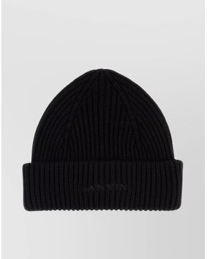 Lanvin Ribbed Wool Beanie Hat - Black