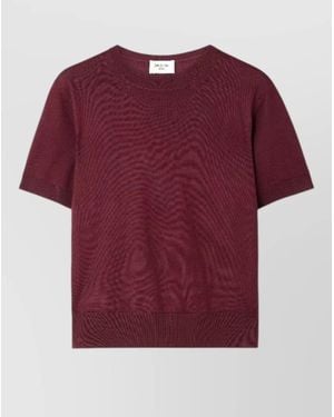 Saint Laurent Knit Top Crew Neck Ribbed Hem - Red