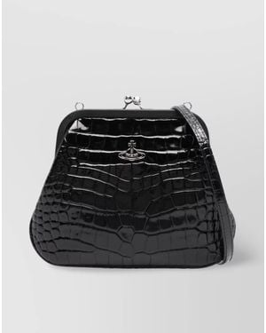 Vivienne Westwood Exquisite Crocodile Embossed Clutch With Detachable Strap - Black