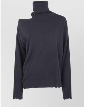 Uma Wang Wool Cutout Distressed High Neck Jumper - Blue