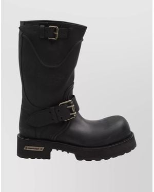 Balenciaga Mid-Calf Leather Boots Rubber Sole - Black