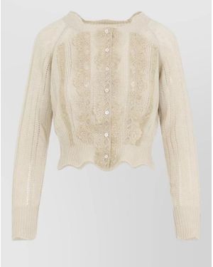 Ermanno Scervino Cropped Lace Knit Raglan Cardigan Top - Natural