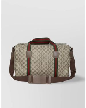 Gucci Supreme Fabric Duffle Bag With Leather Trims - Brown