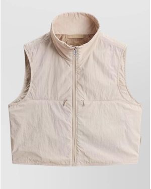 Woolrich High Collar Sleeveless Vest Zip Pockets - Natural